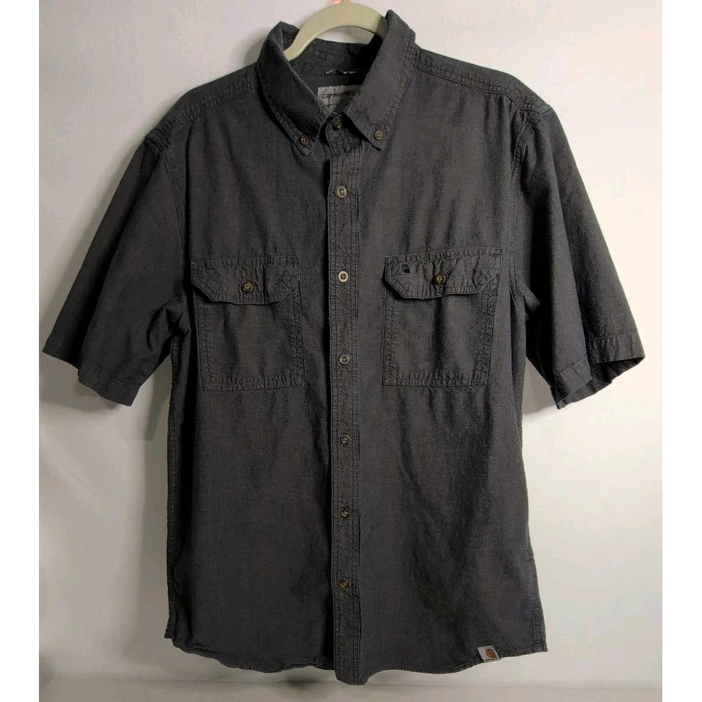 Carhartt Men's Short Sleeve Button Down Shirt Gray Workwear Dual Pocket Sz Large